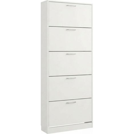Scarpiera Salvaspazio 5 Ante Mobile Ingresso Slim Legno 63x24x185 cm Bianco