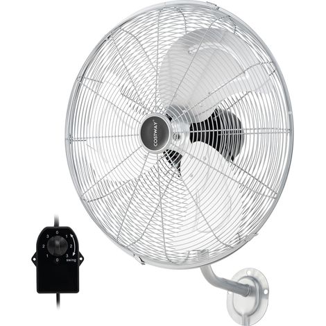 COSTWAY Ventilateur Mural Industriel 51 cm 120W 3 Vitesses, ventilateur Domestique Pales en Aluminium Tête d'Inclinaison Réglable à 30° Oscillation à 85° pour Entrepôt Atelier (Argenté)