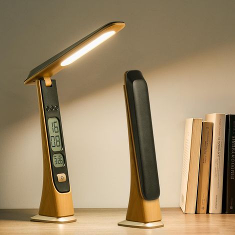 Lampe de Bureau Rechargeable 1800 mAh, Lampe Table 3 Couleurs Dimmer Continu, Lampe Chevet Affichage de l’Heure, Contrôle Tactile, Pliable & Portable pour Bureau Lecture Études (Sans Adaptateur) (1/5)