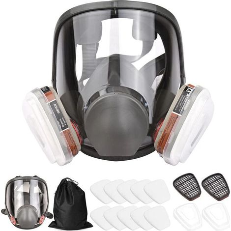 Maschera antigas riutilizzabile 16 in 1 6800, include 1 maschera facciale completa + 2 cartucce + 2 tappi filtro + 10 cuscinetti filtro + 1 borsa portaoggetti, per lavori di verniciatura, verniciatura (1/5)