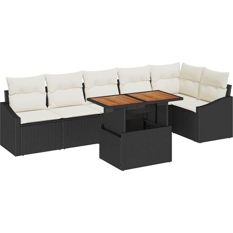 Garden Sofa Set with Storage 7 pcs Black Poly rattan vidaXL
