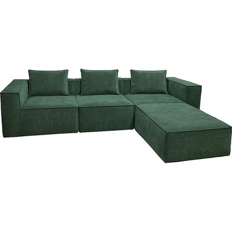 Canapé en L HHG-399, canapé lounge avec ottomane, modulable à droite/gauche, tissu/textile 63x270x190cm, vert