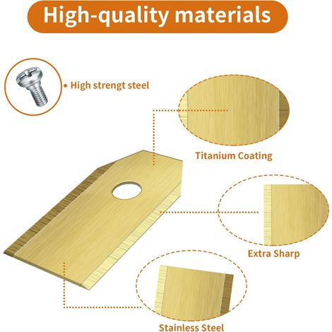 GROOFOO 9 Lames de Rechange pour Tondeuse à Gazon, Lames en Titane pour Tous les Robots Husqvarna Automower, Gardena, Yardforce (3 g - 0,75 mm) + 9 Vis (1/4)