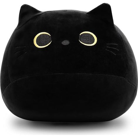 Coussin en peluche chat noir 3D, peluche dodue, coussin lombaire décoratif en forme de chat kawaii (1/4)