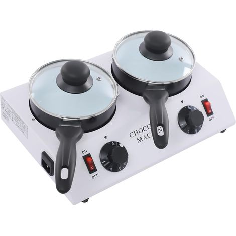 Chocolate Melting Pot 2 Pots 86-185°F Warmer Machine for Home Baking Candy Aluminium & Iron, Non-Stick Coating, 2×5.51in Pots, Independent Controls, Glass Lid, Non-Slip Feet, 7.34lbs (1/5)