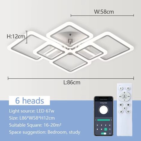 Lustres de plafond modernes simples avec télécommande acrylique brillant pour lustres de salle à manger salon Lightning-6 heads