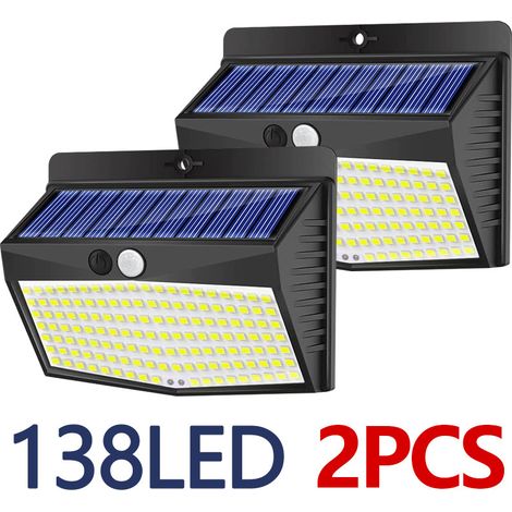 Lot de 2 lampes solaires d'extérieur, 138 LED avec détecteur de mouvement, étanches, sans fil, pour jardin, terrasse et garage (1/5)