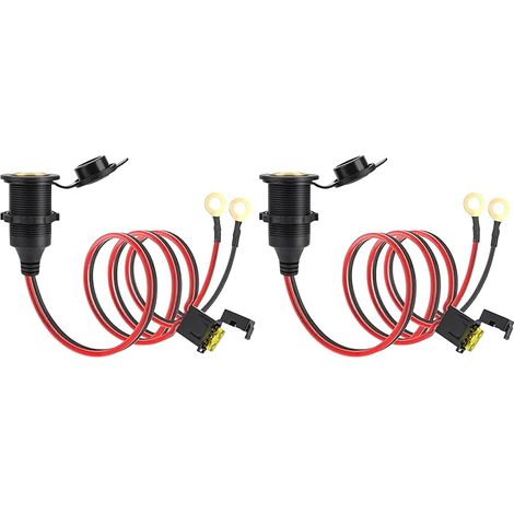 Prises Allume-Cigare puissance élevée Prise DC fixable Imperméable Marine Grade étanche pour Bateau Moto Voiture Câble de 2,5 mm² de 1 m Supporte un courant de 20 A 12 V/24 V CC (Lot de 2) (1/5)