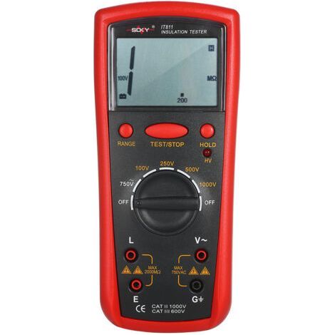 Mégohmmètre numérique LCD 1000V Plage de mesure 0,1 MΩ à 2000 MΩ CAT II 1000V Testeur d'isolation pour équipements électriques