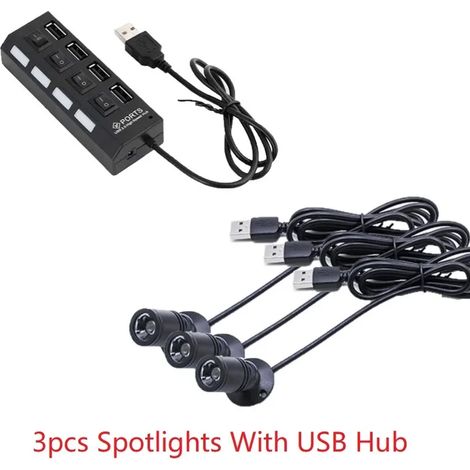 (3 avec hub USB - 3 W, coque argentée - FR - 6000 K) Mini spot LED USB 5 V pour vitrine, garage, maquette de voiture, exposition, décoration de vitrine en verre 1 W 3 W (1/5)