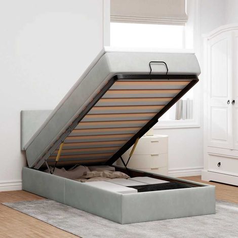 vidaXL Cadre de lit ottoman et matelas gris clair 90x190 cm velours (1/5)