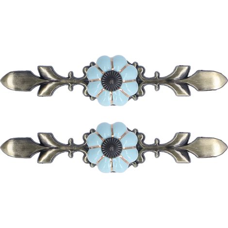 Lot de 2 boutons de tiroir en céramique peints à la main, motif citrouille, style champêtre chinois, bleu clair (1/5)