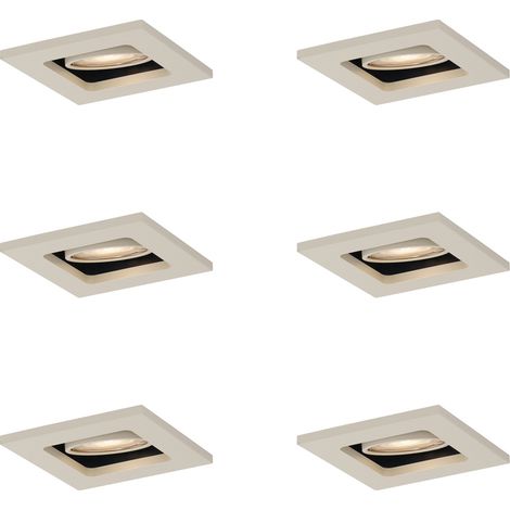 Set of 6 Modern Recessed Spotlights Beige GU10 50mm Rotatable and Tiltable - Qure