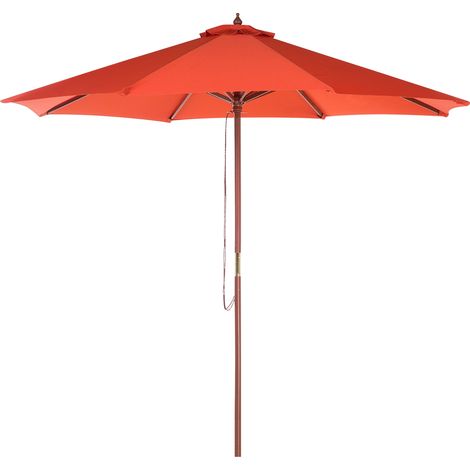 Sombrilla de jardín de tela roja ø 270 x 237 cm poste de abedul plegable Toscana
