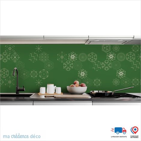Crédence : Carreaux Ciment Hexagonal 2 - Couleur Vert émeraude - Alu composite - 60 - 120 (1/3)