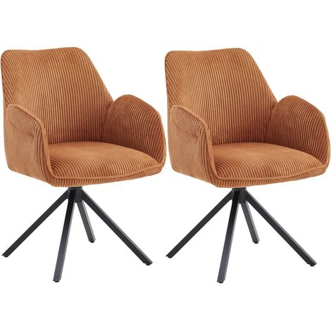 DELIA - Lot de 2 Fauteuils de table Pivotants Tissu Velours Côtelé Terracotta (1/5)