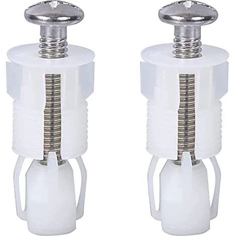 Lot de 2 fixations pour abattant de WC : vis de fixation supérieures en acier inoxydable, charnières et écrous en nylon expansibles blancs. (1/5)