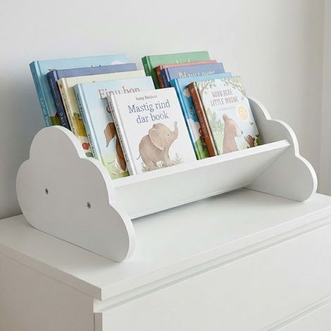 Relaxdays Cloud Bookshelf, children's book display, freestanding, HxWxD: 17 x 43 x 29 cm, cloud design, white (1/5)