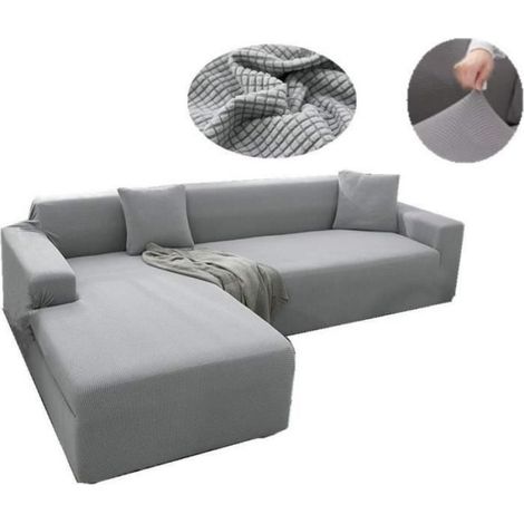 Housse Canapé - Extensible 190-230 cm - Pour Canapé 3 Places ou Angle L - Gris Clair - 1 Pièce (1/4)