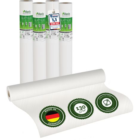 Veluxis® Papier peint intissé lisse de qualité supérieure, utilisable comme sous-couche et pour la peinture – peignable, pontant les fissures, indéformable (lot de 4 pièces blanc, 10,05 m x 0,53 m - 1