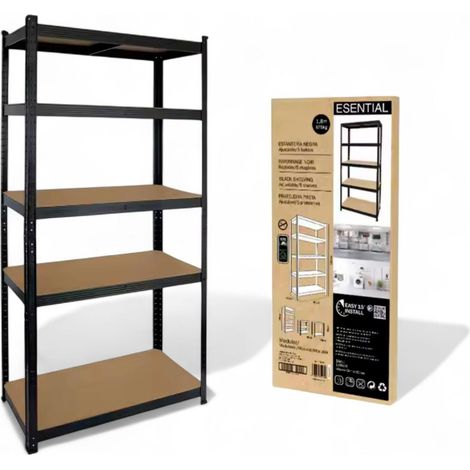 unidad-ORION91oficial - Estantería Metálica  Modular  Almacenaje  180x90x40cm  Acero y MDF  Antihumedad  Hogar  Trastero  Almacen  Garaje  5 Baldas Ajustables  Cargas Pesadas 1750Kg  Estan