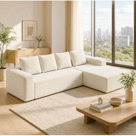 Canapé modulable en L beige, chaise à gauche, tissu côtelé, sans montage, 261 x 171 x 58 cm (1/5)