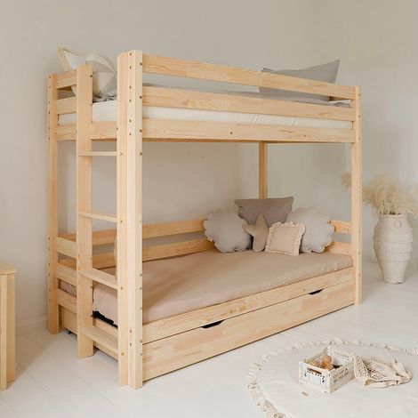 Cama litera 90x190 con somier y cajón Anaëlle Madera (1/4)