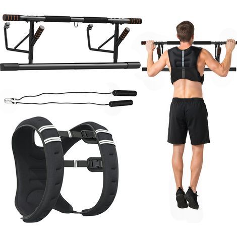 Barre de traction - SPORTNOW - gilet lesté 8 kg, bandes de résistance, poignées rembourrées - acier tissu oxford- 100x43x27cm - noir