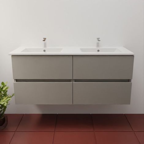 Meuble double vasque 120 cm ROSALY INOX- Gris- Plan vasque en Céramique