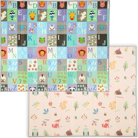 Tapis de jeu pour bébé pliable et réversible, tapis de sol en mousse épais, 180 x 150 x 1 cm, multicolore (1/5)