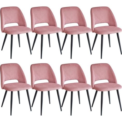 Lot de 8 chaises de salle à manger en velours côtelé rose, design moderne (1/5)
