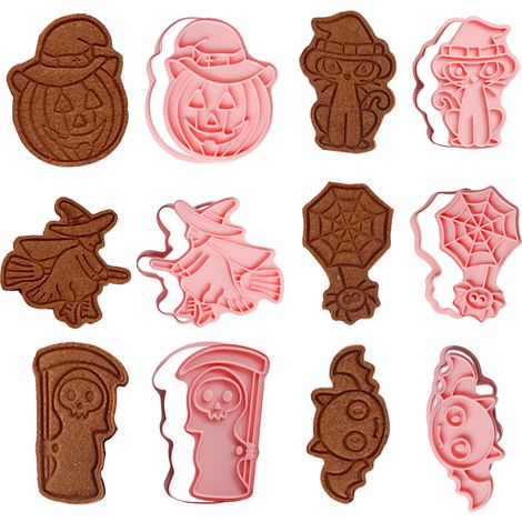 Emporte Pièce Halloween, Lot de 6 Emporte Piece Patisserie, Emporte Piece Pate a Sucre Avec Poussoir, Halloween Enfant Moule Patisserie Bricolage Emporte Piece pour Baby Shower (1/5)