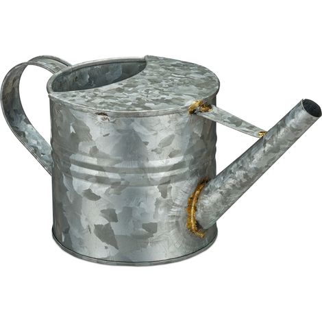 Relaxdays Innaffiatoio, 1,3 Litri, Annaffiatoio Piccolo per Piante, Decorazione Home, Vaso in Metallo, Vintage, Argento (1/5)