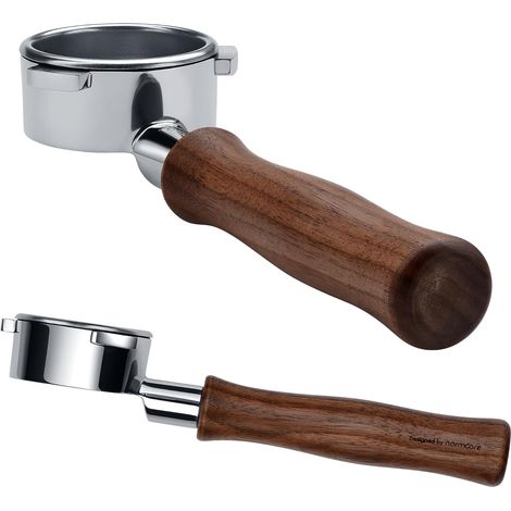Porte-filtre sans fond de 54 mm - Filtre de port Naked - Avec tamis de 18 g et poignée en véritable bois de noyer américain (1/5)