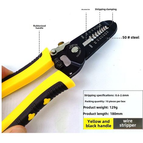 Pince 7 pouces jaune/noir – Ciseaux électricien – Coupe et serre – Acier durable – Modèle grand format (1/5)