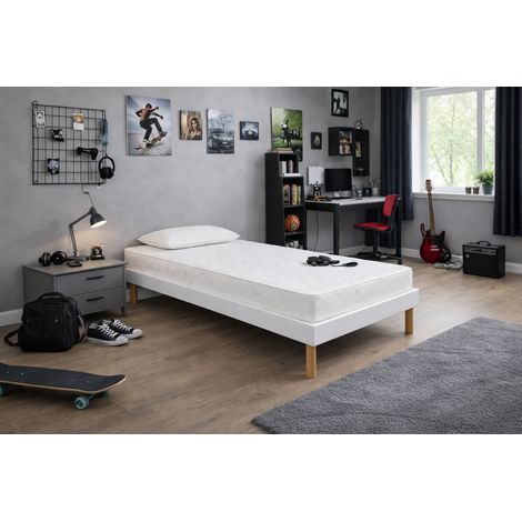 Ensemble Sommier Tapissier et Matelas 80x190 cm - Couleur : Blanc - Sommier Déhoussable avec Pieds 20 cm et Lattes Multiplis - Matelas Soutien Très Ferme Haute Densité - (1/5)