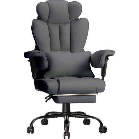 VANSPACE ergonomisch Massage Gaming- und Bürostuhl Leder mit Fußstütze, verstellbarer Kopf- & Armlehne, 200 kg belastbar, Grau