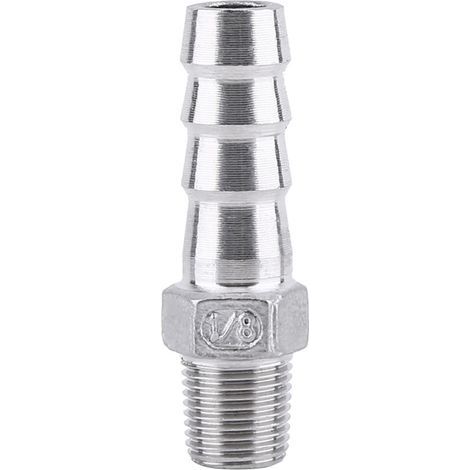 Raccords Cannelés de Tuyau 1/8 "Acier Inoxydable SS304 Raccord de Tuyau à Filetage Mâle Connecteur de Queue de Barbelé (1/8"x10mm) (1/4)