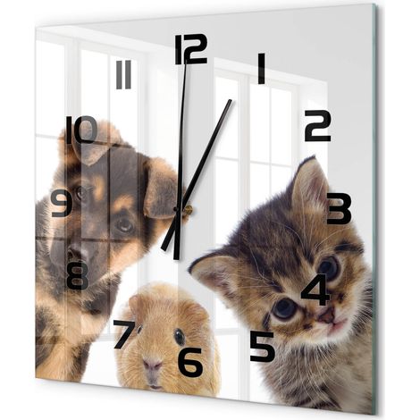 Grande Horloge Murale Carrée à Quartz en Verre Trempé Silencieuse Sans Tic-Tac Animaux de compagnie 60x60 cm (1/5)
