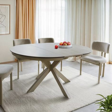 Table ronde extensible 120-160 cm - Plateau céramique travertin et pied métal - Arena (1/5)