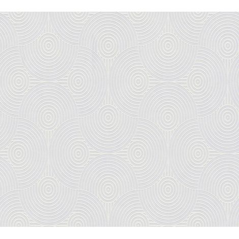 Papier peint intissé graphique blanc Tapisserie 10,05 x 0,53 m à motif circulaire Papier peint géométrique spirales idéal pour bureau (1/4)