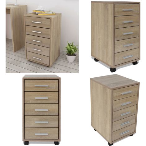 Caisson à tiroir de bureau avec roulettes 5 tiroirs Chêne - Meuble De Bureau - Commode De Bureau - Tiroir De Bureau - Rangement Bureau - Armoire De Bureau - Home & Living (1/5)