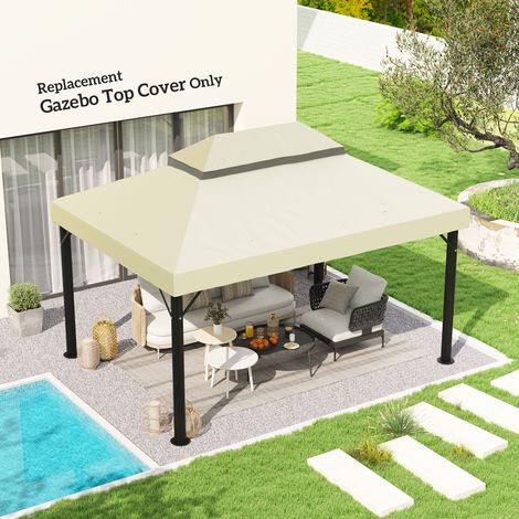 Toiture de remplacement pour pavillon. 3 x 4 m. bâche de remplacement avec trous de drainage. polyester. protection solaire UPF 30+. blanc crème
