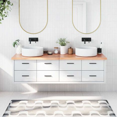 Comptoir de salle de bain marron 180x60x(2-4) cm bois traité