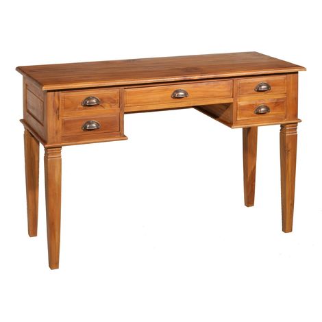 API - Bureau 5 tiroirs marron bois Teck (1/3)