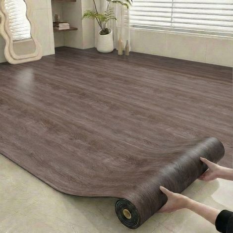 Self-adhesive wood grain vinyl roll flooring, 40cm wide x 5m long, waterproof and wear-resistant, suitable for any room, DIY flooring installation. (1/5)
