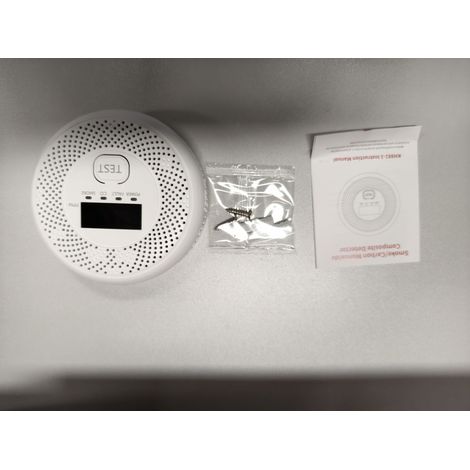 Rilevatore di fumo e monossido di carbonio 2 in 1, con doppio sensore e display LCD, ideale per hotel, uffici, istituti scolastici, banche, biblioteche e sale computer. (1/5)