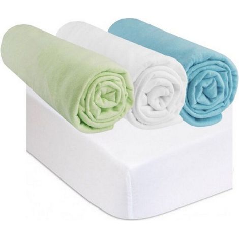 Drap housse 70x160 Anis Blanc Turquoise (Lot de 3) + 2 Alèses (1/4)