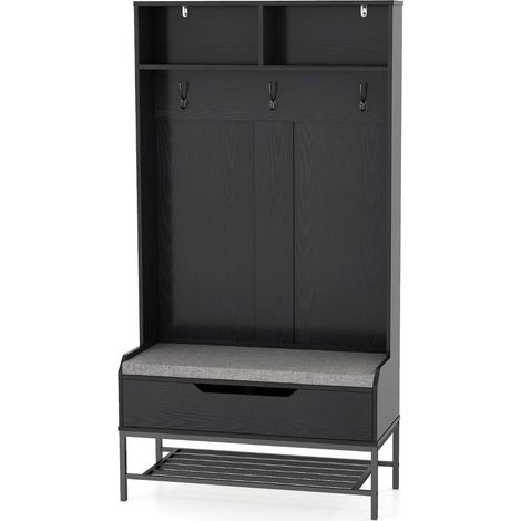 Porte-manteau 4 en 1 avec banc et rangement 90 x 38,5 x 170 cm confort optimal finition moderne en bois d'ingénierie noir