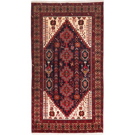 Tapis d'orient 109 x 194 cm, oriental, rouge, beige et noir, de laine naturelle nouée main, fabriqué en Iran (1/5)